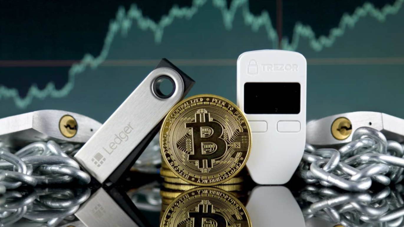 Hardware wallets alongside a physical security metaphor